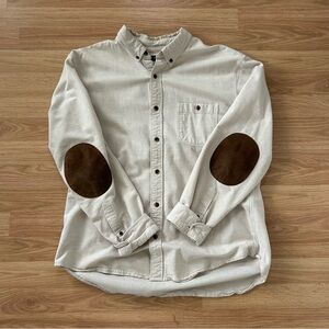 J crew cream/creme/beige chore coat/shacket with brown elbow padding